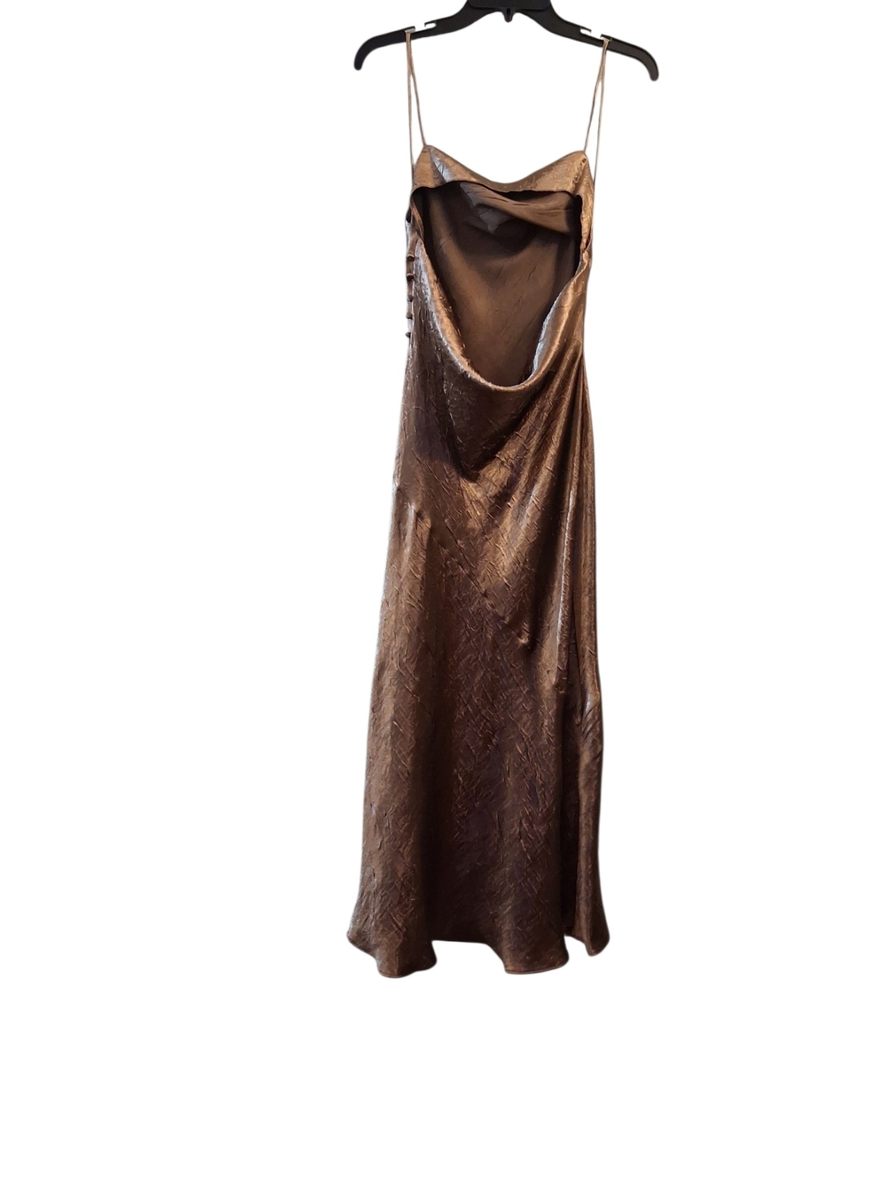 Zara Copper Satin Cowl-Neck Maxi Slip Dress - Picture 4 of 8